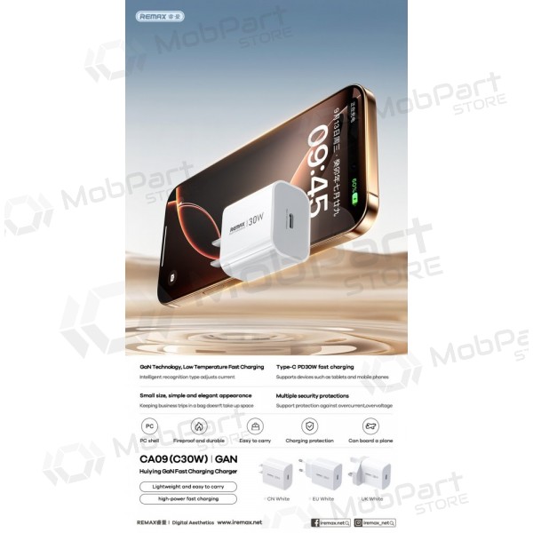 Φορτιστής τηλεφώνου Remax CA09 30 W USB-C λευκός