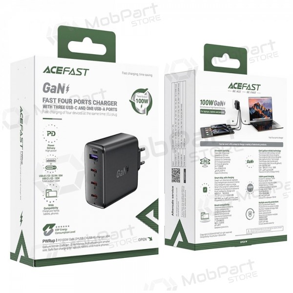 Φορτιστής τηλεφώνου Acefast A94 100 W GaN 3x USB-C + USB-A μαύρος