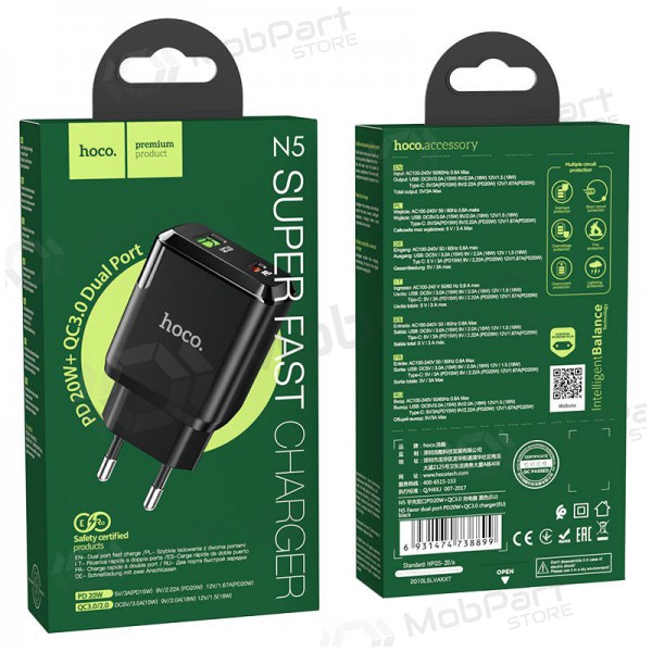 Φορτιστής Hoco N5 USB Quick Charge 3.0 + PD 20W (3.1A) (μαύρος)