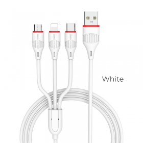 USB καλώδιο Borofone BX17 3in1 microUSB-Lightning-Type-C (άσπρο)