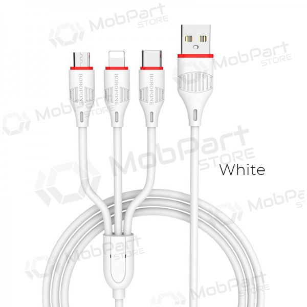 USB καλώδιο Borofone BX17 3in1 microUSB-Lightning-Type-C (άσπρο)