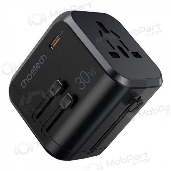 Γενικής kelioninis φορτιστής Choetech PD5008 30W USB-C/3xUSB-A μαύρος