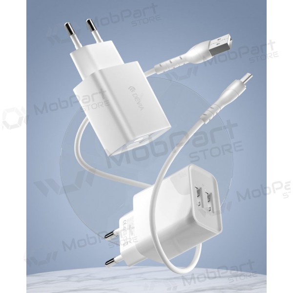 Φορτιστής Devia Smart x 2 USB (2.4A) + MicroUSB, (άσπρο)