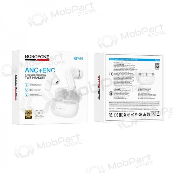 Ασύρματα ακουστικά Borofone BW96 Bluetooth ANC ENC USB-C λευκά