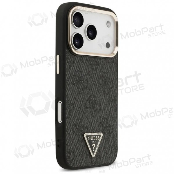 Θήκη Apple iPhone 17 Pro Max - Guess PU Leather 4G Strass Triangle Logo Gold Frame MagSafe (μαύρο)