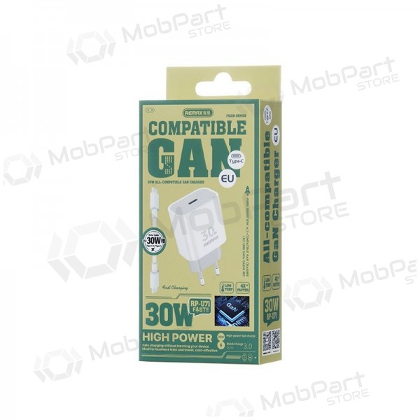 Φορτιστής τηλεφώνου Remax RP-U71 30 W GaN USB-C με καλώδιο USB-C 1 m λευκό