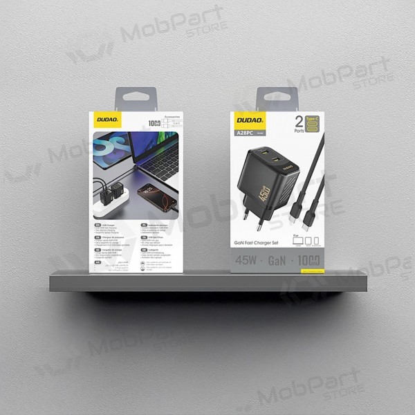 Φορτιστής τηλεφώνου Dudao A28PC 45 W GaN 2x USB-C με καλώδιο USB-C 1 m μαύρο