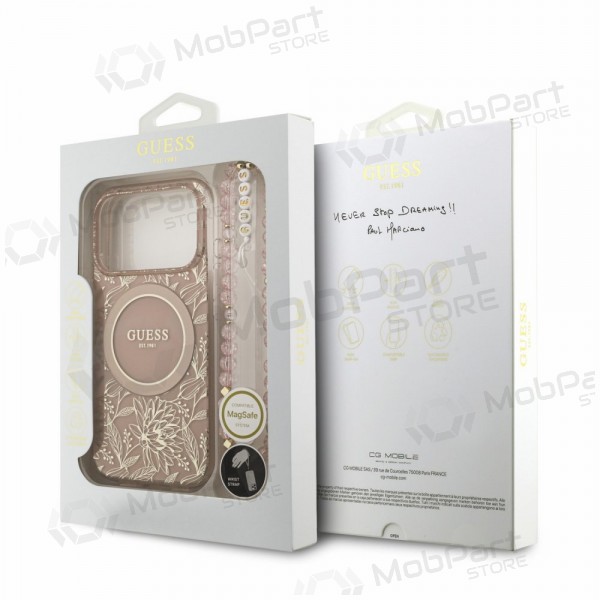 Θήκη Apple iPhone 18 Pro Max - Guess IML Flowers Allover Strap MagSafe (ροζ)
