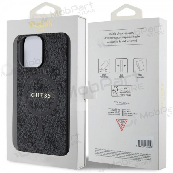 Θήκη Apple iPhone 15 Pro Max - Guess PU Leather 4G Colored Ring MagSafe (μαύρο)