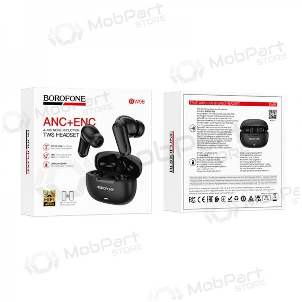 Ασύρματα ακουστικά Borofone BW96 Bluetooth ANC+ENC USB-C μαύρα