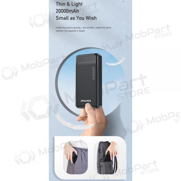 Εξωτερική μπαταρία Power Bank Awei P6K 5V/2.1A 20000mAh μαύρος