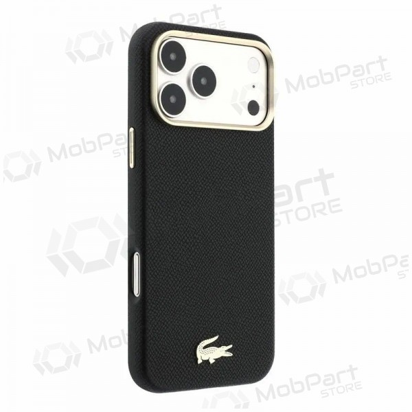 Θήκη Apple iPhone 18 Pro - Lacoste PU Leather Champs Elysees Gold Logo MagSafe (μαύρο)