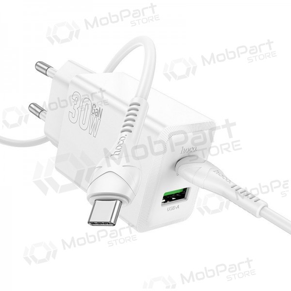 Φορτιστής τηλεφώνου Hoco N71 30 W GaN USB-C + USB-A με καλώδιο USB-C 1 m λευκό
