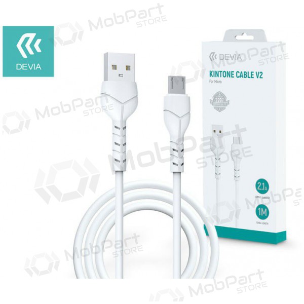 Καλώδιο USB Devia Kintone microUSB 1.0m (λευκό) 5V 2.1A