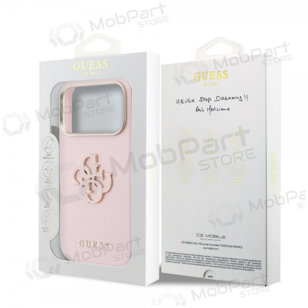 Θήκη Apple iPhone 17 Pro Max - Guess PU Grained 4G Resin Metal Logo (ροζ)