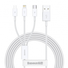 Καλώδιο Baseus Superior USB - microUSB+Lightning+Type-C 3.5A 1.5m (άσπρο) CAMLTYS-02