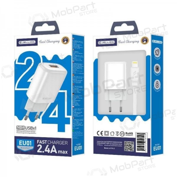 Φορτιστής buitinis Jellico EU01 2.4A USB + Lightning άσπρο
