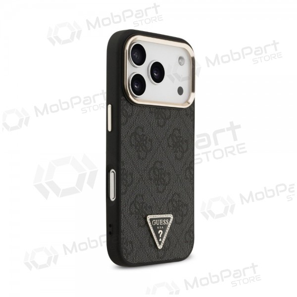 Θήκη Apple iPhone 18 Pro Max -Guess PU Leather 4G Strass Triangle Logo Gold Frame MagSafe- (μαύρο)