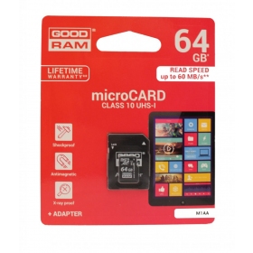Κάρτα μνήμης GOODRAM MicroSD 64Gb (class 10) + SD adapter