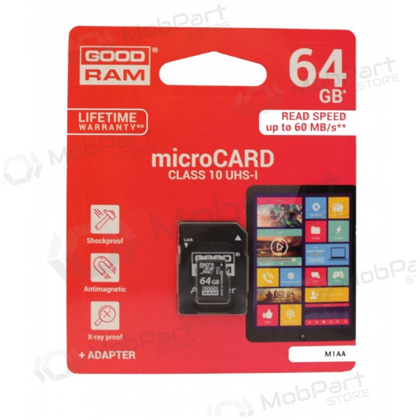 Κάρτα μνήμης GOODRAM MicroSD 64Gb (class 10) + SD adapter