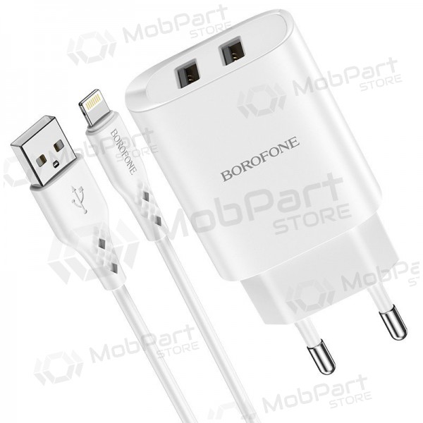 Φορτιστής Borofone BN2 2xUSB 2.1A + Lightning (άσπρο)