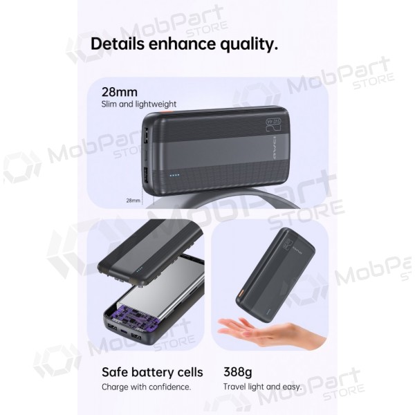 Εξωτερική μπαταρία Power Bank Awei P19K 5V/2.4A 20000mAh μαύρος