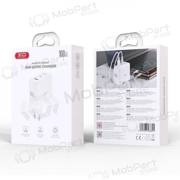 Φορτιστής τηλεφώνου XO CE35 100 W 2x USB-C + USB-A λευκός