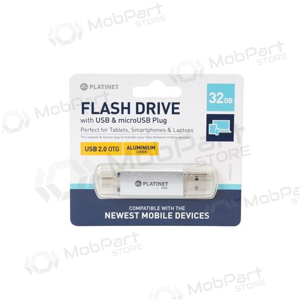 Μονάδα flash Platinet 32GB OTG USB 2.0 + microUSB (ασήμι)