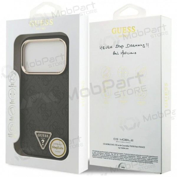 Θήκη Apple iPhone 17 Pro Max - Guess PU Leather 4G Strass Triangle Logo Gold Frame MagSafe (μαύρο)