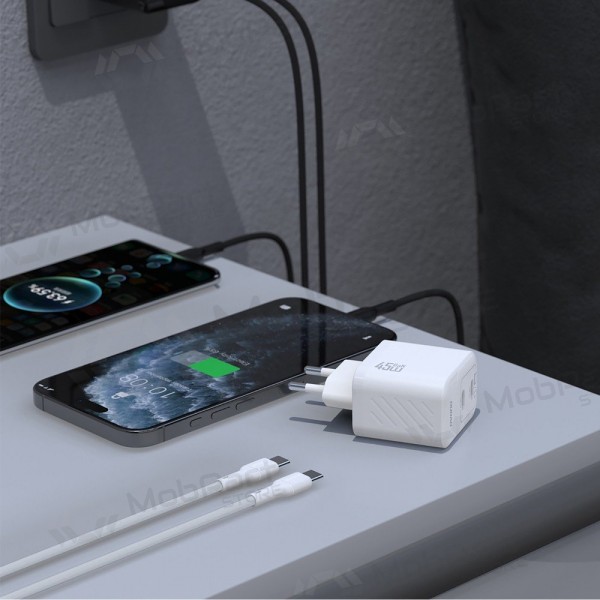Φορτιστής τηλεφώνου Dudao A28PC 45 W GaN 2x USB-C με καλώδιο USB-C 1 m λευκό