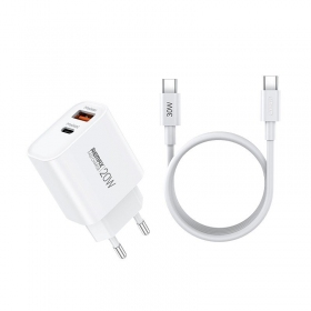 Φορτιστής τηλεφώνου Remax RP-U120 20 W USB-C + USB-A με καλώδιο USB-C 1 m λευκό