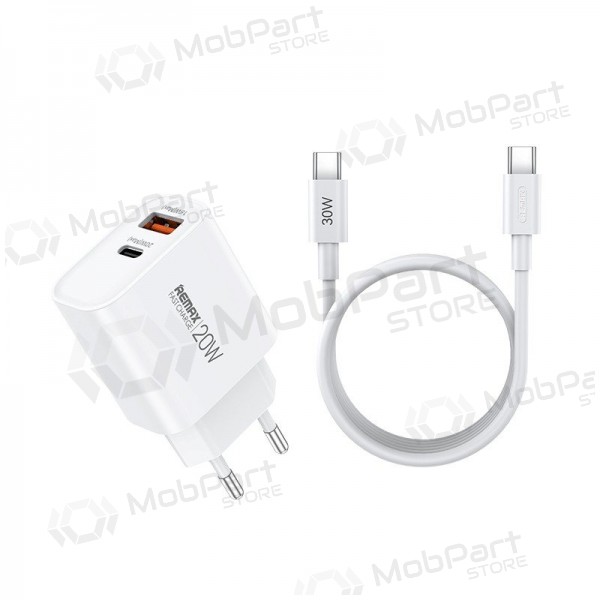 Φορτιστής τηλεφώνου Remax RP-U120 20 W USB-C + USB-A με καλώδιο USB-C 1 m λευκό