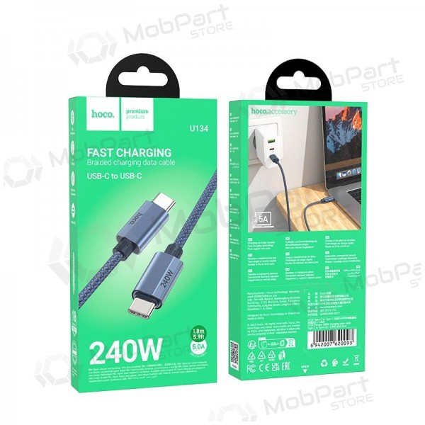 Καλώδιο USB-C Hoco U134 USB-C σε USB-C 1.8 m 240 W μαύρο