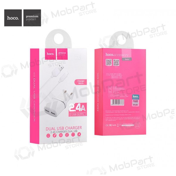 Φορτιστής HOCO C12 Smart Dual USB + Lightning καλώδιο (5V 2.4A) (άσπρο)