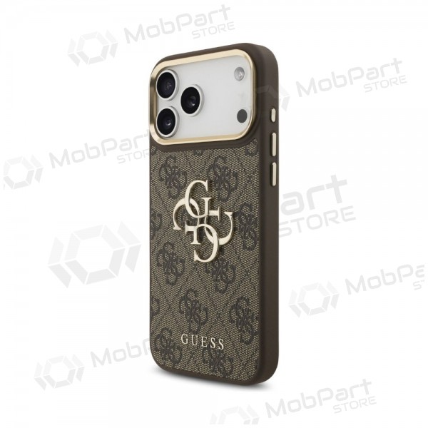 Θήκη Apple iPhone 18 Pro Max - Guess PU Leather 4G Metal Logo Gold Frame (καφέ)