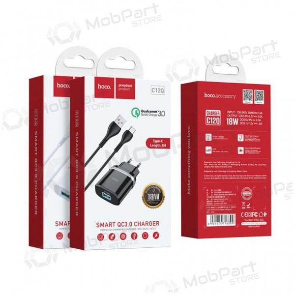 Φορτιστής HOCO C12Q Smart USB + microUSB καλώδιο (QC3.0) (μαύρος)