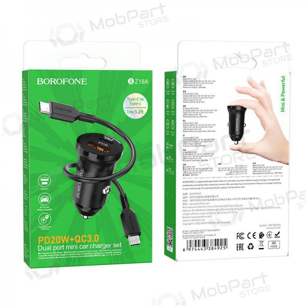 Φορτιστής automobilinis Borofone BZ18A USB-A/Type-C PD20W+QC3.0 + Type-C (μαύρος)