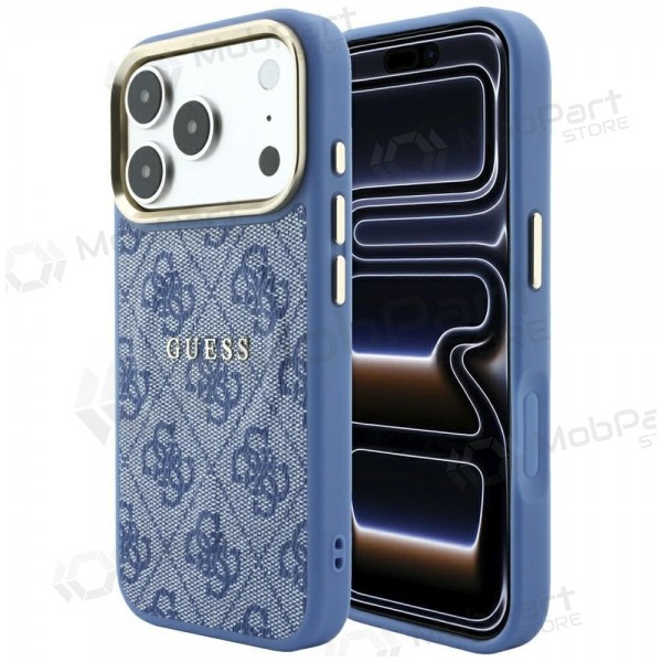 Θήκη Apple iPhone 18 Pro - Guess PU Leather 4G Gold Frame Embossed MagSafe (μπλε)