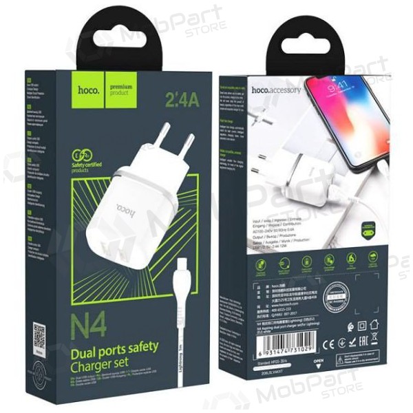 Φορτιστής HOCO N4 Aspiring Dual USB + type-C καλώδιο (5V 2.4A) (άσπρο)