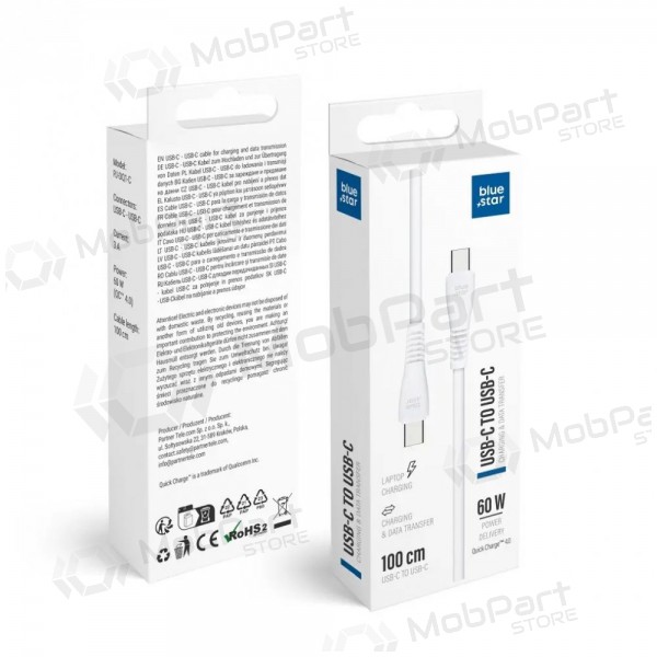 Καλώδιο USB-C Blue Star PJ-DQ1-C USB-C σε USB-C 1 m 60 W λευκό