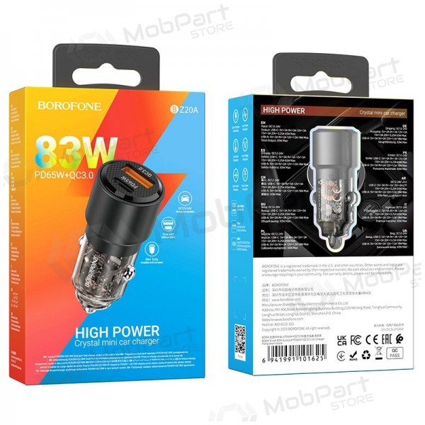 Φορτιστής αυτοκινήτου τηλεφώνου Borofone BZ20A 83 W PD QC 3.0 USB-C + USB-A μαύρος