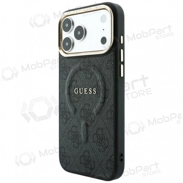 Θήκη Apple iPhone 18 Pro Max - Guess PU Leather 4G Gold Frame Embossed MagSafe (μαύρο)