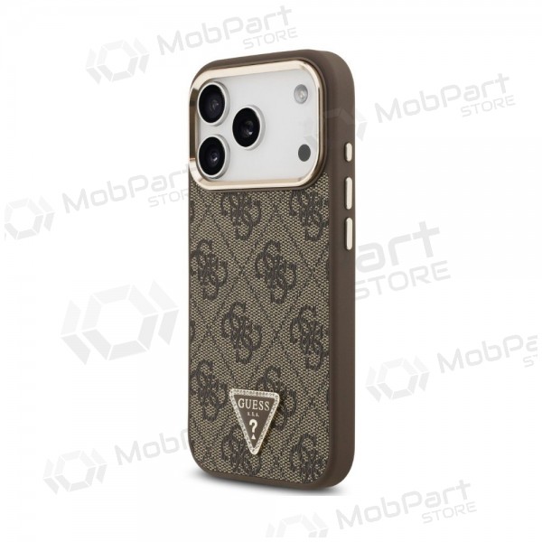 Θήκη Apple iPhone 18 Pro Max - Guess PU Leather 4G Strass Triangle Logo Gold Frame MagSafe (καφέ)