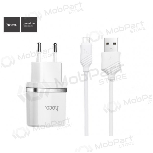 Φορτιστής HOCO C12 Smart Dual USB + Lightning καλώδιο (5V 2.4A) (άσπρο)
