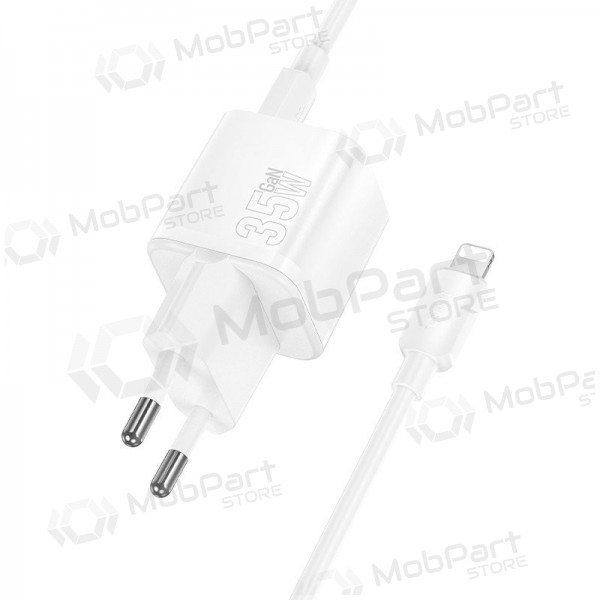 Φορτιστής τηλεφώνου Hoco N66 35 W GaN USB-C + USB-A με καλώδιο Lightning 1 m λευκό