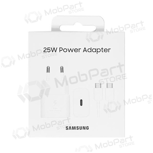 Φορτιστής γνησια Samsung EP-T2510XWEGEU 25W + USB-C καλώδιο στη συσκευασία άσπρο