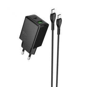 Φορτιστής τηλεφώνου Hoco N71 30 W GaN USB-C + USB-A με καλώδιο USB-C 1 m μαύρο