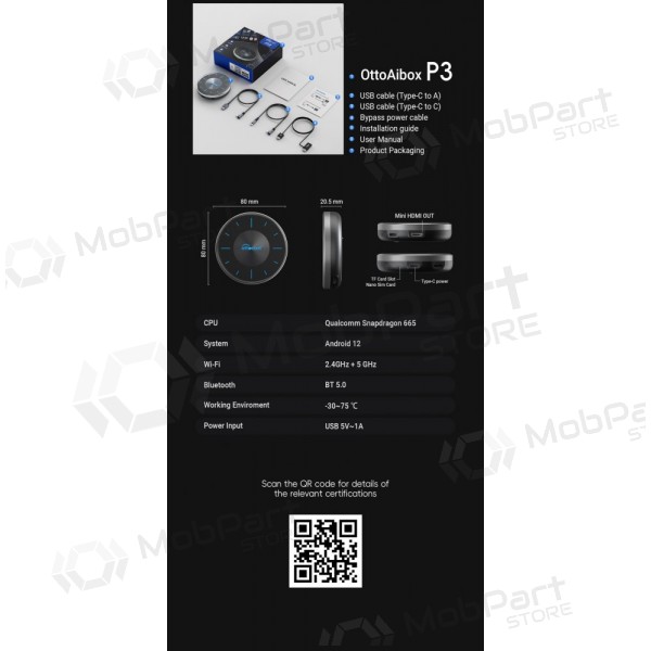 Ασύρματος προσαρμογέας CarPlay / Android Auto Ottocast OttoAiBox P3 PCS46 μαύρος