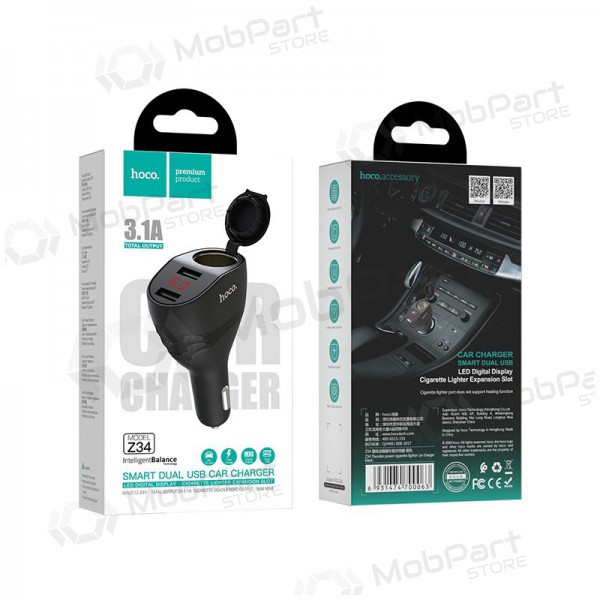 Φορτιστής automobilinis Hoco Z34 x 2 USB (3.1A) (μαύρος)