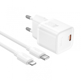 Φορτιστής τηλεφώνου Hoco N66 35 W GaN USB-C + USB-A με καλώδιο Lightning 1 m λευκό